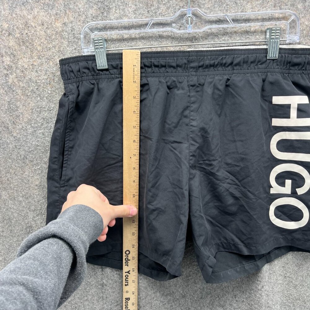 Hugo Boss Shorts Men Large Adult Black White Swimwear Trunk Lined Spell out - Picture 7 of 11